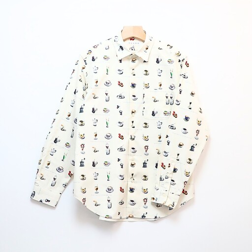 CLOFT 綿100%長袖オリジナルプリントシャツ"憩い"喫茶店柄(C/#11オフホワイト) XL 0139-020-S07-3