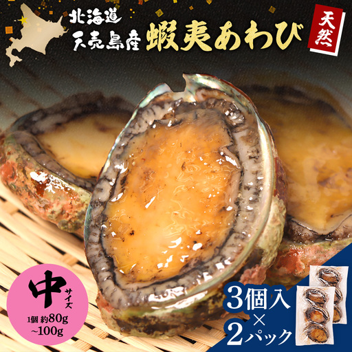 【北海道】天売島産 天然蝦夷あわび 中サイズ 3個入×2パック (1個 約80g～100g)【02170】