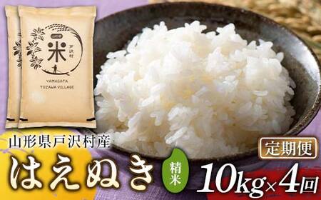 【定期便4回】令和7年度 山形県戸沢村産 はえぬき 10kg(5kg×2)×4回 合計40kg 精米 白米 お米 米 米米 新米 ご飯 ごはん ブランド米 銘柄米 2025年産 令和7年度産 家庭用 自宅用 贈答用 お取り寄せ 食品 定期便 頒布会 毎月届く 山形県 戸沢村  F7W-0233