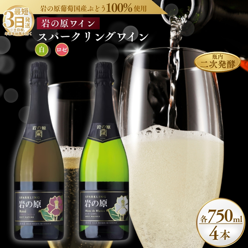 岩の原 スパークリングワイン 白 ロゼ 4本 ワイン 750ml