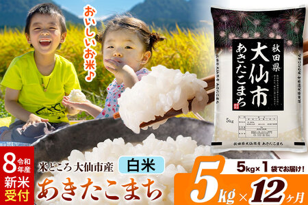 《令和8年産 新米受付》《定期便12ヶ月》あきたこまち【白米】 米どころ秋田県大仙市産 精米 5kg（5kg×1袋）