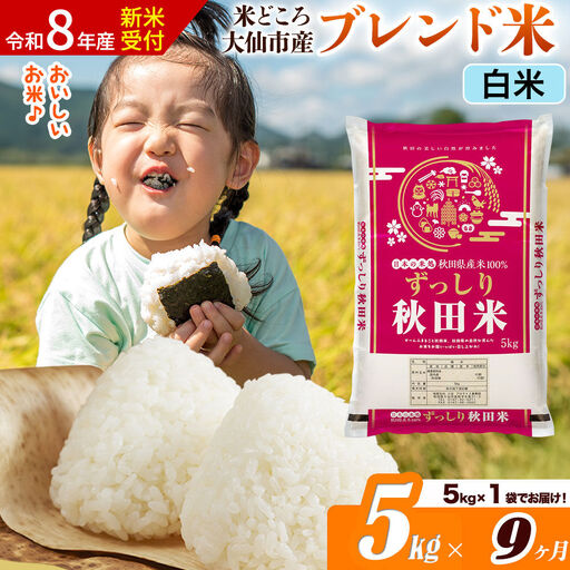 《令和8年産 新米受付》《定期便9ヶ月》米どころ 秋田県大仙市産 ブレンド米【白米】5kg（5kg×1袋）