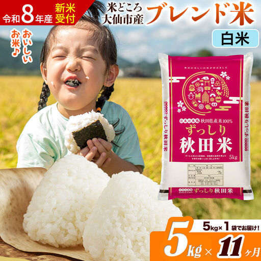 《令和8年産 新米受付》《定期便11ヶ月》米どころ 秋田県大仙市産 ブレンド米【白米】5kg（5kg×1袋）