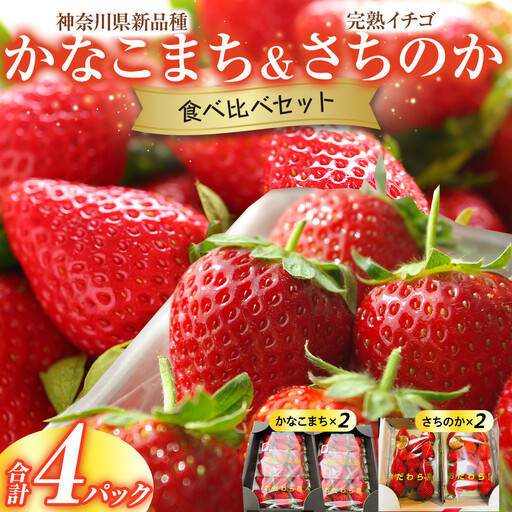 【期間限定・数量限定！】神奈川県新品種「かなこまち＆さちのか」食べ比べセット　完熟イチゴ　苺　4パック入り |  フルーツ 果物 食べ比べ セット 神奈川県 小田原市
