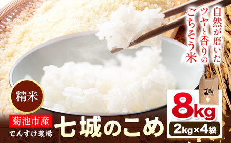 【先行予約】令和8年産 精米 七城のこめ 8kg《11月上旬-11月末頃出荷》熊本県 菊池市 米 白米 ヒノヒカリ でんすけ農場