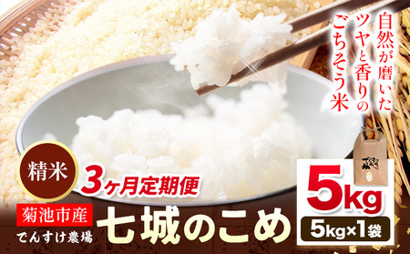 【先行予約】【3ヶ月定期便】令和8年産 精米 七城のこめ 5kg《11月上旬以降から順次出荷》熊本県 菊池市 米 白米 ヒノヒカリ でんすけ農場