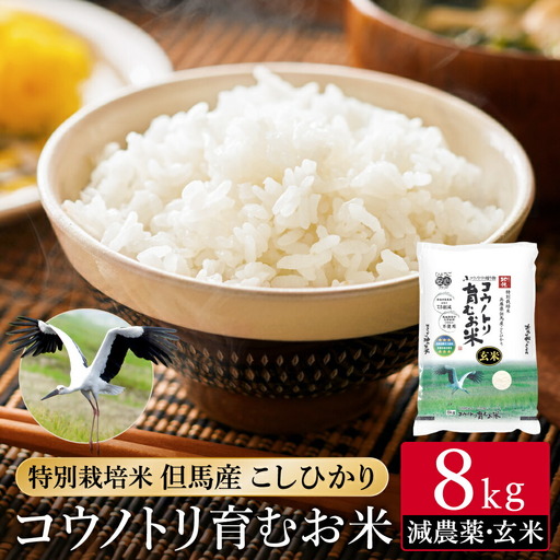 令和7年産 減農薬 玄米 特別栽培米 8kg コウノトリ育むお米 但馬産 こしひかり 兵庫県産(2kg×4袋) 減農薬 お米 8キロ 玄米 コウノトリ米 コシヒカリ コメ こめ ご飯 ライス 減農薬米