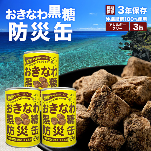 [沖縄黒糖100%]おきなわ防災黒糖缶 130g×3缶 3年保存 長期保存 非常食 備蓄食料 災害 防災 緊急時 完全無添加 ミネラル補給 | 沖縄 与那国 黒砂糖 純黒糖 OV-2