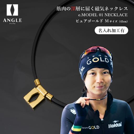 【名入れ加工有】アングルe.モデル01ネックレス【ピュアゴールドMサイズ】 【 磁気ネックレス 】