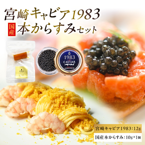 宮崎キャビア1983(12g)＆国産本からすみ(10g×1個)セット 宮崎キャビア1983 ジャパンキャビア トラディショナルキャビア G7サミット 国際線ファーストクラス 熟成キャビア 宮崎県産 チョウザメ 岩塩 本からすみ 国産 ぼら ボラ 真子 珍味