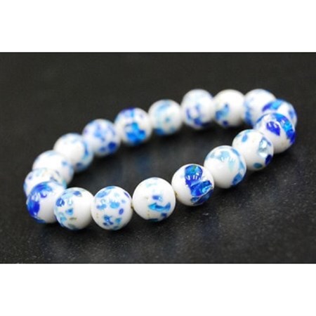 沖縄伝統工芸!琉球とんぼ石 10mm 数珠ブレスレット 青白【1185697】