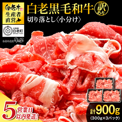 【5営業日以内発送】【訳あり】白老産 黒毛和牛 切り落とし 300g×3パック