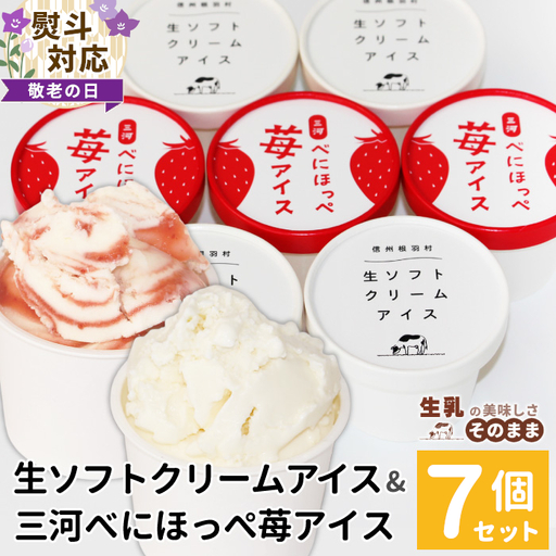 敬老の日 熨斗対応✿生ソフトクリームアイス＆紅ほっぺいちごアイス 7個  贈り物 生ソフト 紅ほっぺいちご 苺 アイス アイスクリーム プレゼント 根羽村 ネバーランド 6000円