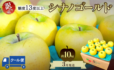 りんご[3月クール便発送]糖度13度以上 訳あり品 家庭用 シナノゴールド約10kg[青森りんご 果物 フルーツ デザート 食後 青森県産 産地直送 贈り物]