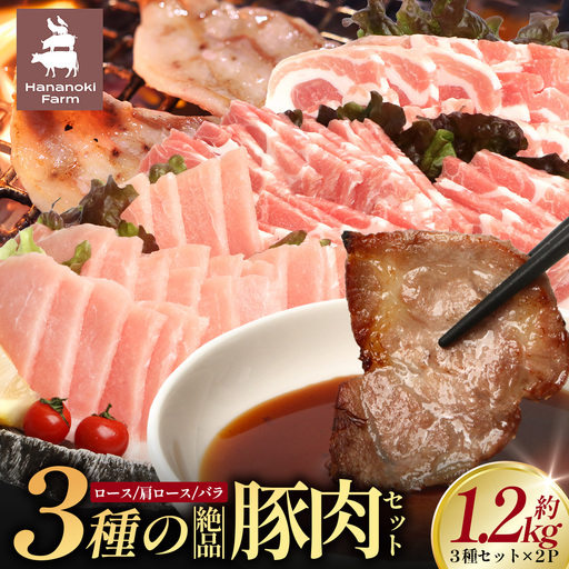 ３種の絶品豚肉セット（ロース・肩ロース・豚バラ）約1,200g HK-29│ 豚 ぶた 肉 焼肉 食べ比べ 厳選 ロース 肩ロース 豚バラ 部位別 焼肉屋さん ギフト セット BBQ バーベキュー お弁当 国産 ノウフク 農福連携 鹿児島県 南大隅町 第2花の木ファーム