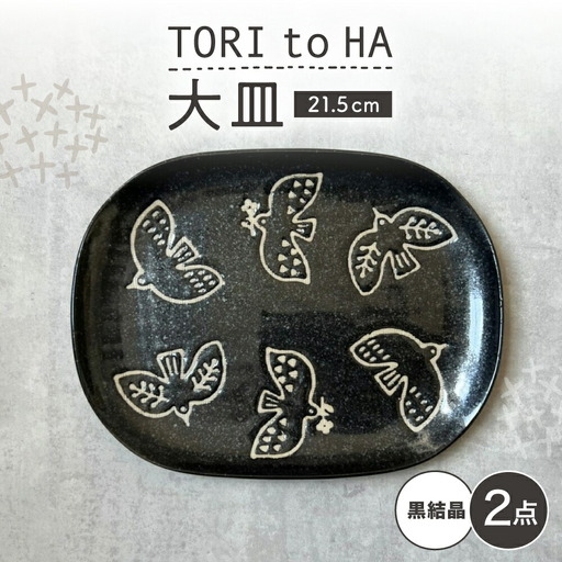 【瀬戸焼】 TORI to HA 大皿 プレート 2枚 (黒結晶) 【カネ三商店】 / 食器 皿 プレート ギフト / 瀬戸市[BBDD056]
