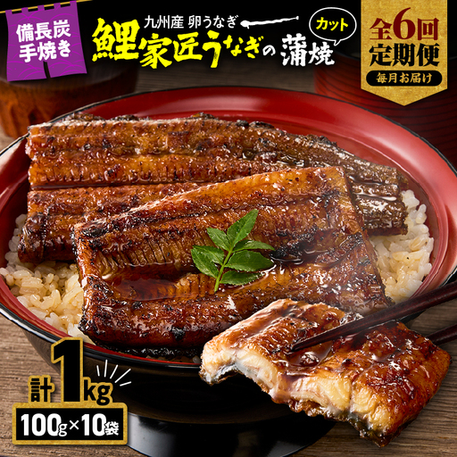 【 全6回 定期便 】九州産 卵うなぎ 備長炭手焼 うなぎ カット 蒲焼 パック 計1kg（10袋） KN029-T03-02 鰻 魚 冷凍
