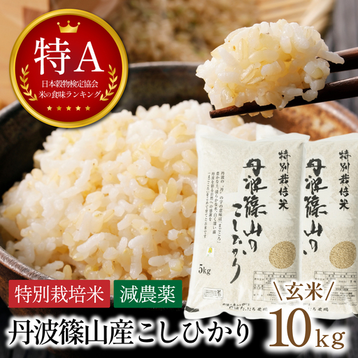 寄付額改定〈スピード出荷〉減農薬 特A 玄米 丹波篠山産 特別栽培米 こしひかり 10kg 小分け