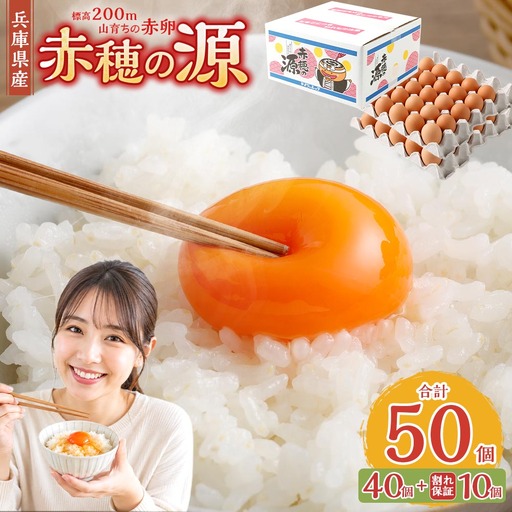 赤穂の源 50個(40個+割れ保証10個)(25×2パック) 鶏卵 卵 たまご 卵かけご飯 卵焼き 朝ごはん ご飯 ご褒美 冷蔵 兵庫県 赤穂市