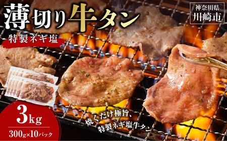 薄切り牛タンねぎ塩 3kg ( 300g × 10パック )【2026年10月発送】