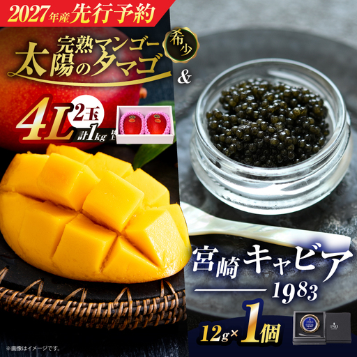 先行予約 完熟マンゴー 太陽のタマゴ (4L×2玉) & 宮崎キャビア1983 1個 2027年産_LF1-25