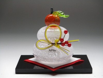ガラス置物[鏡餅(小)] ◆マルティグラス[F0537]