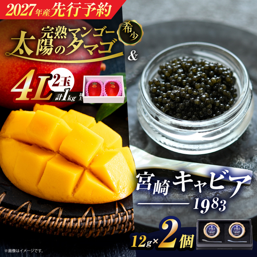 先行予約 完熟マンゴー 太陽のタマゴ (4L×2玉) & 宮崎キャビア1983 2個 2027年産_NG1-25