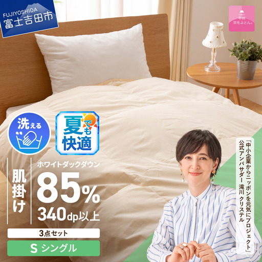  洗える 羽毛肌掛け ふとん３点セット シングル カバー付き 寝具  
