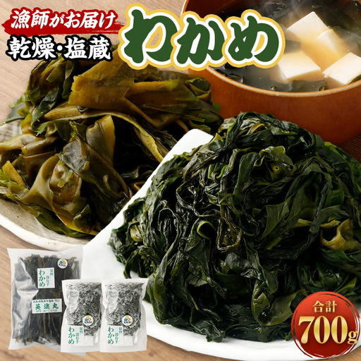 漁師がお届け 塩蔵わかめ 500g と 乾燥わかめ 200gセット 計700g 