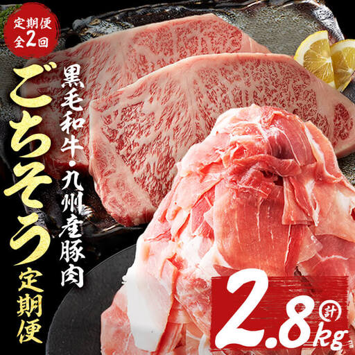 【ふるなび限定】 【定期便全2回】 黒毛和牛・九州産豚肉 ごちそう定期便 (2ヵ月連続・計2.8kg) FN-Limited-SP t0031-003