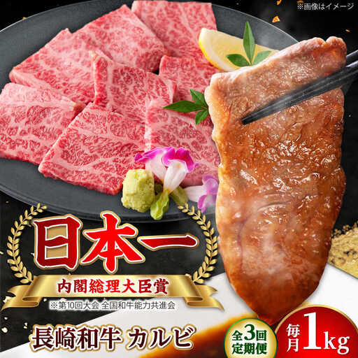 【全3回定期便】長崎和牛 カルビ 総計3.0kg （約1.0kg/回）【ながさき西海農業協同組合】 [DBV016][DBV016]