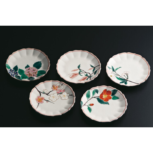 鉢揃　絵変わり四季の花　晄窯