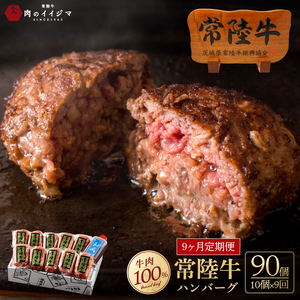9ヶ月 定 期便 肉 常陸牛ハンバーグ100g×10個 計1kg × 9回 セット 肉のイイジマ（DU-159）