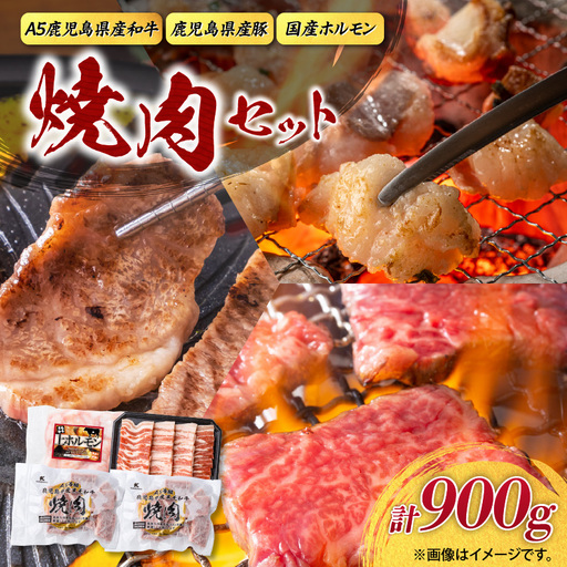 [ A5和牛 ・ 豚 ・ ホルモン ]焼肉セット900g K002-055 豚肉 豚バラ 牛肉 黒毛和牛