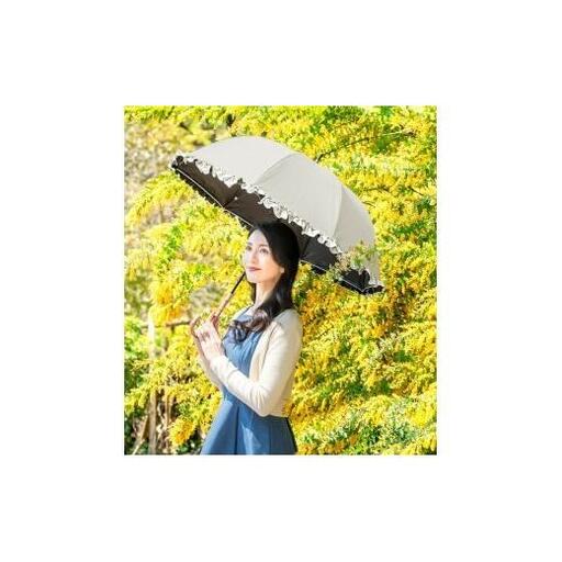 ロサブラン 【日傘】ミドル フリル【55cm】【グレージュ×アイボリー】[1f1-024] 