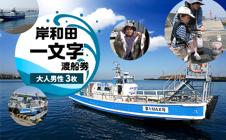 渡船券岸和田一文字大人男性釣り渡船券[3枚]