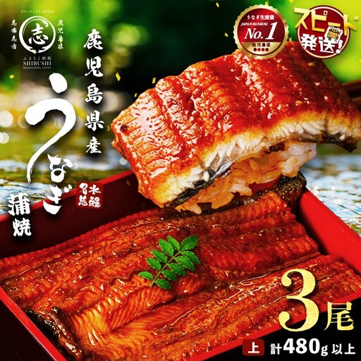 【10営業日以内に発送】鹿児島県産うなぎ蒲焼 名水慈鰻 3尾＜計480g以上＞ うなぎ 鰻 ウナギ 3尾 国産 蒲焼 かばやき 冷凍 真空 真空パック 無頭 うな重 ひつまぶし タレ 山椒 a8-090