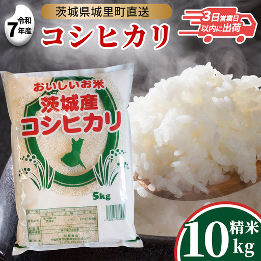 【令和7年産】 コシヒカリ 精米 10kg  (5kg×2袋)  スピード発送 スピード出荷 最短3～7営業日出荷 即納 産地直送 茨城県 城里町 新米 精白米 米 ご飯 こしひかり 米 白米 精米 単一原料米 (AX035)