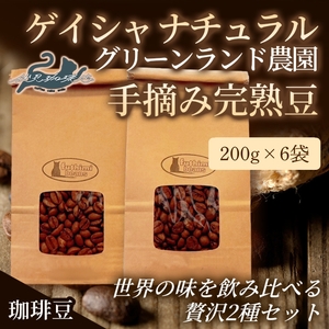 No.3289世界の味飲み比べ(ゲイシャナチュラル 手摘み完熟豆)贅沢2種[豆]200g×6袋