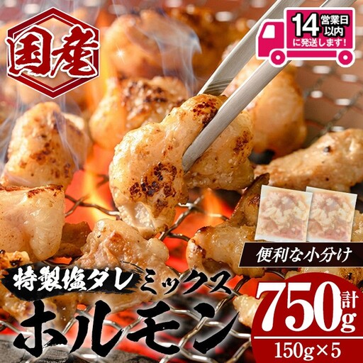 [14営業日以内発送!]国産黒毛和牛ホルモンミックス 塩ダレ (計750g・150g×5) 国産 牛肉 ホルモン[肉のちょーさん]A1058