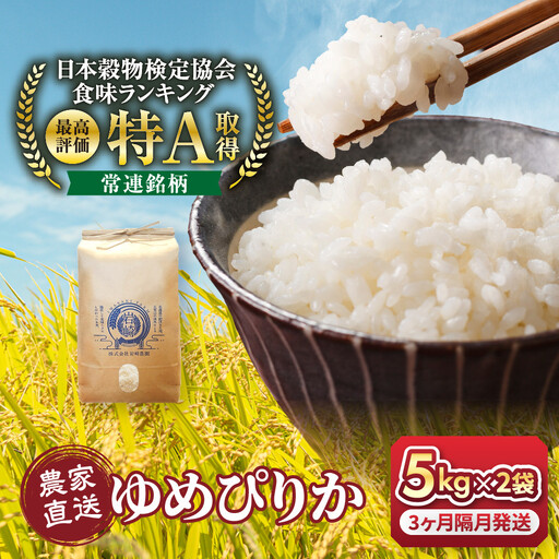 【３回隔月定期便】岩崎農園 白米 特A ゆめぴりか 5kg×2袋 10kg 北海道 旭川市 定期便 精米 ブランド米_05682