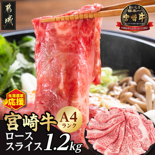 生産農家応援!宮崎牛ローススライス1.2kg〔21-26-001-1200g〕_(都城市) A44等級 国産ブランド牛 宮崎牛 黒毛和牛 ロース スライス 小分け