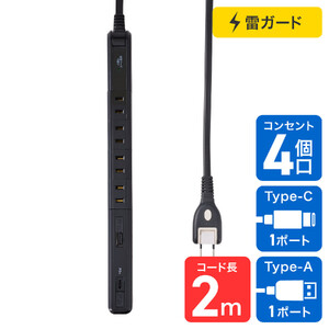 スリム回転USBタップ PD20W WB-SL4222SUC(BK)