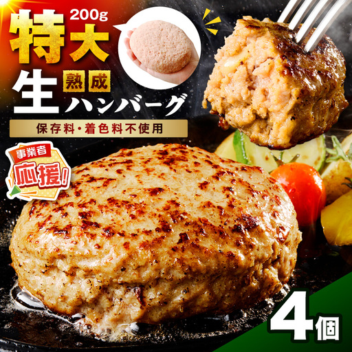 [無添加]食べ応え抜群! 生ハンバーグ 200g 4個[ふるさと納税3.0][087D-090]