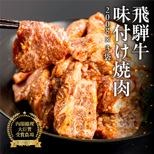 【焼くだけ簡単】飛騨牛 特製味付け焼肉 200g×3袋【22-49】