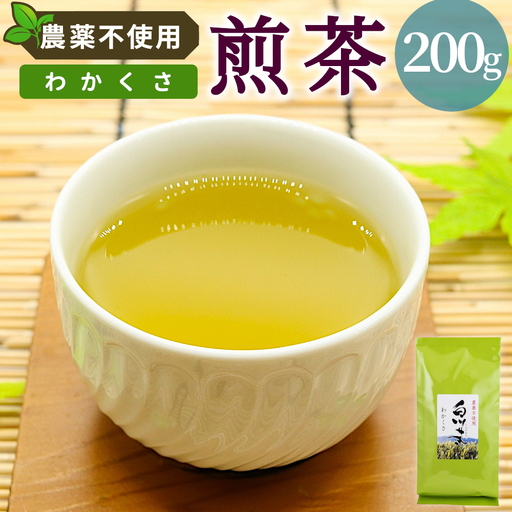 農薬不使用！煎茶 わかくさ 200g 常磐園 日本茶 白川茶 美濃白川茶 緑茶 煎茶 茶葉 お茶 二番茶 春摘み お試し 岐阜県 東白川村 家庭用 事務所用