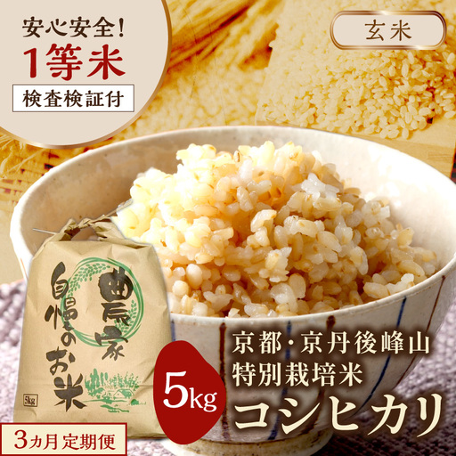 【3ヶ月定期便】2026年産 京都・京丹後峰山 特別栽培米コシヒカリ 5kg 【玄米】 1等米 検査済証付　ふるさと納税 米 玄米 定期便 京都 コシヒカリ 特別栽培 ふるさと納税 玄米 定期便