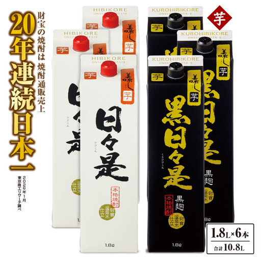 芋焼酎 紙パック 6本『日々是（芋）』『黒日々是（芋）』温泉水仕立ての焼酎 KN021-005-03 酒 アルコール