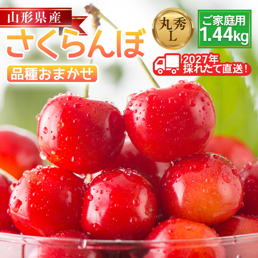 FYN6-633 ≪2027年先行予約≫ご家庭用 山形県産 品種おまかせ さくらんぼ(佐藤錦・紅秀峰など) 1.44kg(180g×8パック) 丸秀品 L以上 フードパック詰め 2027年6月中旬から順次発送 果物 くだもの フルーツ サクランボ チェリー 自宅 家庭 産地直送 山形県 西川町 月山