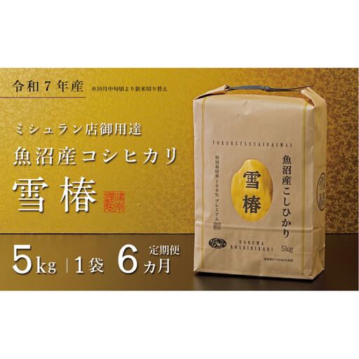 【定期便 6ヶ月】【令和7年産】魚沼産コシヒカリ 雪椿 5kg(5kg×1袋) × 6回 特別栽培米